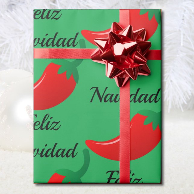 Papel De Presente Feliz Navidad Red Chili e Presente de Natal Verde (Criador carregado)
