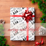 Papel De Presente Feliz Negra e Branca e Árvores de Natal Brilhantes<br><div class="desc">Aproveite a dádiva com este Elegante Trendy Cute Black and White Feliz e Bright Christmas Trees Wrapping Paper . Tenha um Natal maravilhoso!</div>