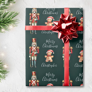 Papel De Presente Feliz Nutcracker Escuro Verde Personalizado Natal