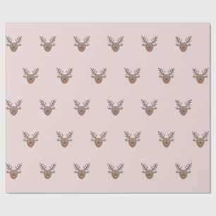 Papel De Presente Feliz Padrão de Reindeer Blush Pink Natal