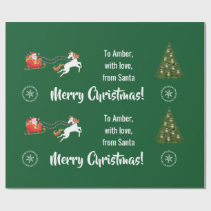 Papel De Presente Feliz Papai noel de Natal Sleigh Unicorn Personali
