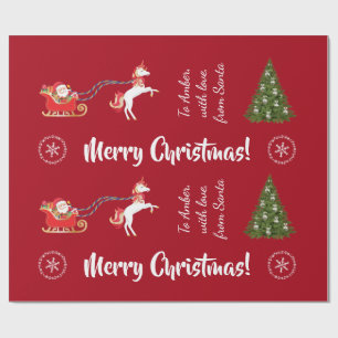 Papel De Presente Feliz Papai noel de Natal Sleigh Unicorn Personali