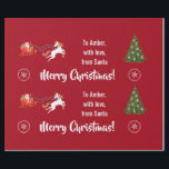 Papel De Presente Feliz Papai noel de Natal Sleigh Unicorn Personali<br><div class="desc">Um presente de Natal moderno com as palavras "Feliz Natal" na tipografia da na moda, uma dedicação personalizada que agora lê "A Amber / com amor / de Papais noeis", flocos de neve, uma ilustração de um unicórnio (com um homem e uma cauda com brilho vermelho e ouro) puxando Papais...</div>