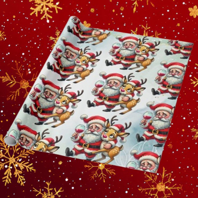 Papel De Presente Feliz Papai noel de Saudações de Natal (Spread joy this holiday season with Brett Designs' Merry Christmas Greetings Santa Wrapping Paper.)