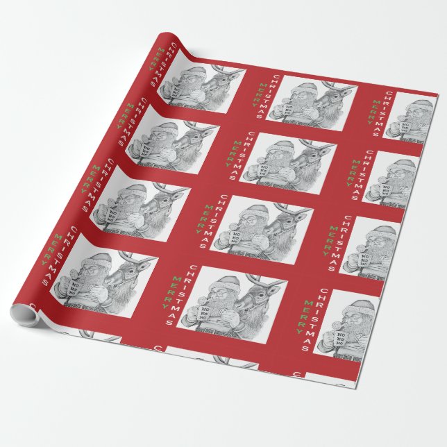 Papel De Presente Feliz Papais noeis de Natal e Reindeer (Desenrolado)