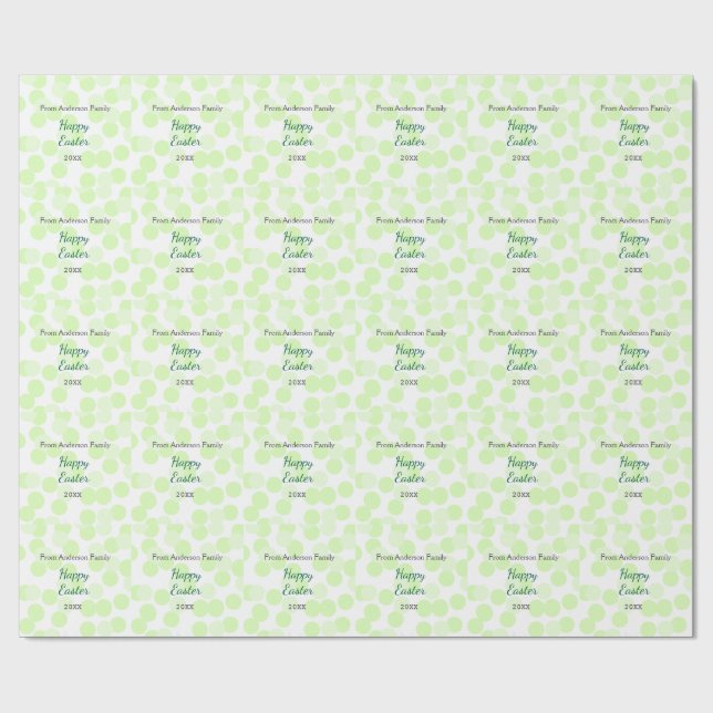 Papel De Presente Feliz Páscoa bolinhas verde cinza nome da família (Aberto)