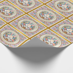 Papel De Presente Feliz Páscoa Com Coelhinho Fofo, Ovos e Floral