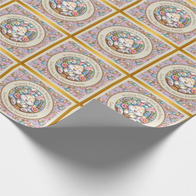 Papel De Presente Feliz Páscoa Com Coelhinho Fofo, Ovos e Floral (Ponta)