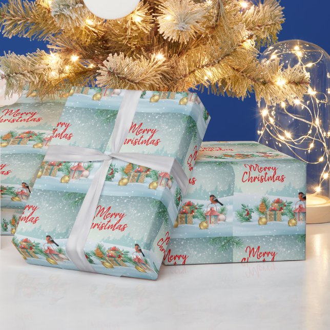 Papel De Presente Feliz Pássaro de Natal e presentes (Feriados)