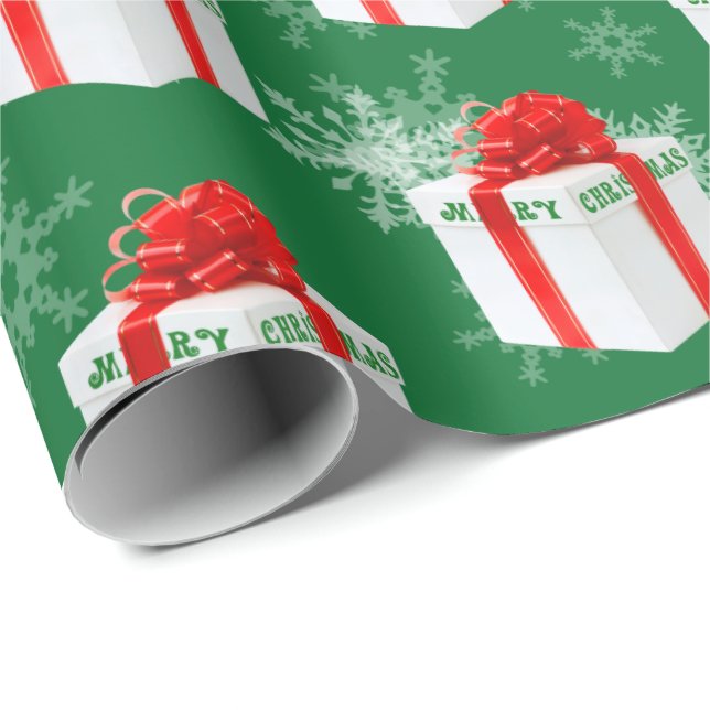 Papel De Presente Feliz Presente De Natal E Flocos De Neve (Ponta do rolo)