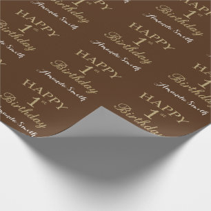 Papel De Presente Feliz primeiro aniversario Dourado Glitter e Brown