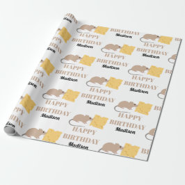 Papel De Presente Feliz Rato Rodante Comendo Queijo Aniversário