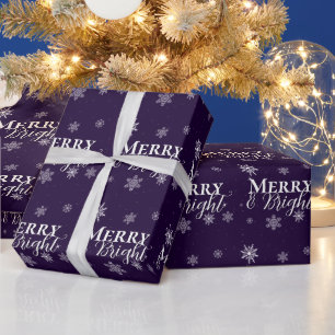 Papel De Presente Feliz roxa e flocos de neve brilhantes Natal