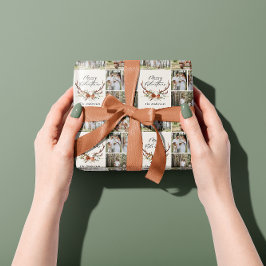 Papel De Presente feliz script de natal rustic antler foto