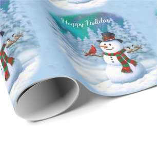 Papel De Presente Feliz Snowman e Pássaros de inverno