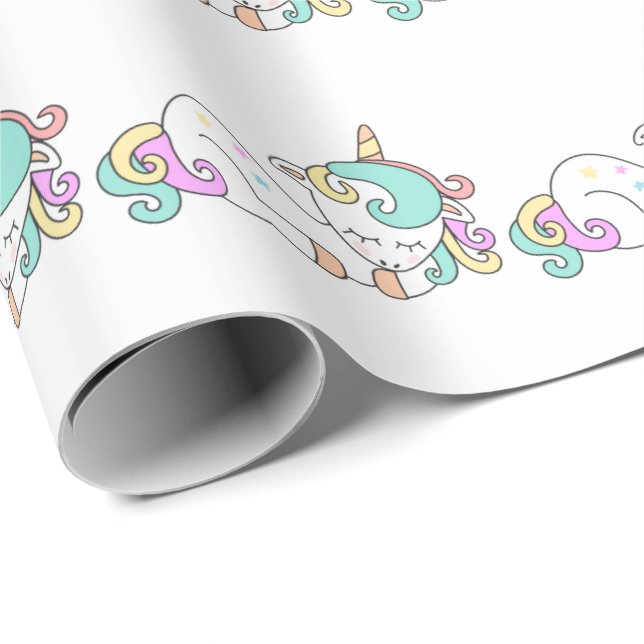 Papel De Presente Feliz Sono Unicórnio Cavalo Rosa Midinho Branco (Ponta do rolo)