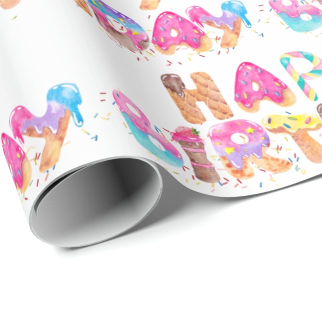 Papel De Presente Feliz Sorvete de aniversário (Ponta do rolo)