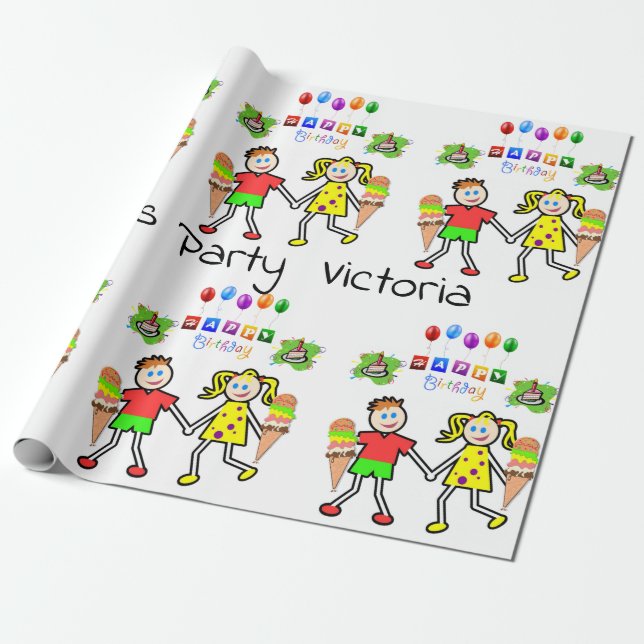 Papel De Presente Feliz Sorvete de Papel de Embalagem de Aniversário (Desenrolado)