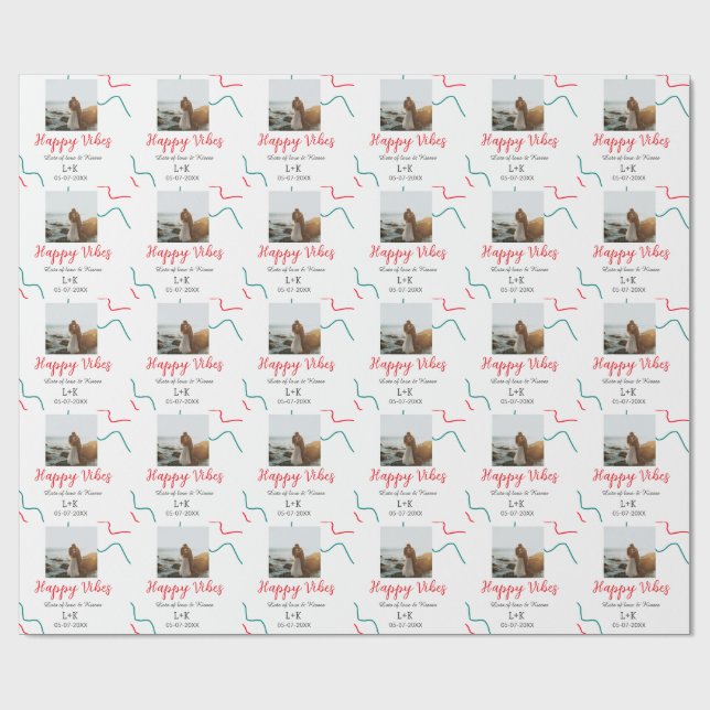 Papel De Presente Feliz Vibes, casal de feriado, data do casamento v (Aberto)