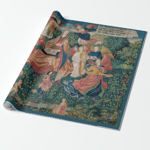 Papel De Presente Feliz Vida no Jardim Paraíso Tapeçaria Medieval