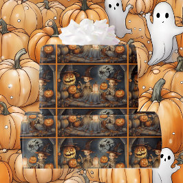 Papel De Presente Felizes Bruxas de Halloween e Pumpkins Aniversário