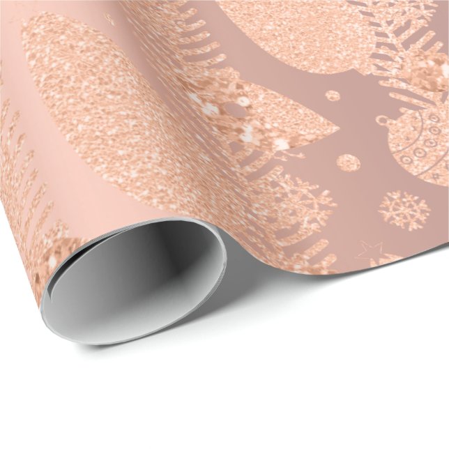 Papel De Presente Felizes Feriados Blush Rosa Glitter Pássaro de Nat (Ponta do rolo)