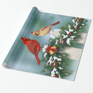 Papel De Presente Felizes Feriados de Natal e Cardinhos Vermelhos