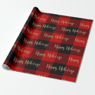 Papel De Presente Felizes Feriados Dourados, Script Red Buffalo Xadr