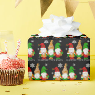 Papel De Presente Felizes Feriados Gnomos e Flocos de Neve Natal