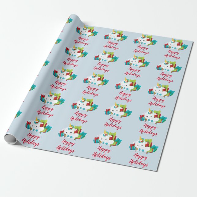 Papel De Presente Felizes Feriados Unicórnio (Desenrolado)