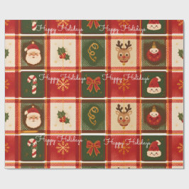 Papel De Presente Felizes Festas Xadrez Vermelho Natal