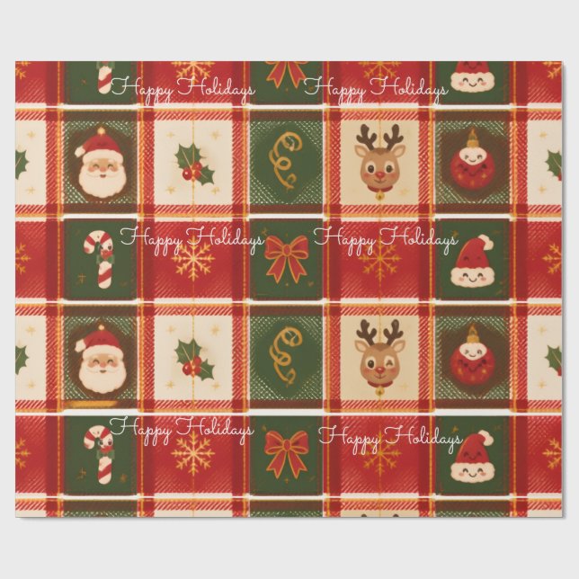 Papel De Presente Felizes Festas Xadrez Vermelho Natal  (Aberto)