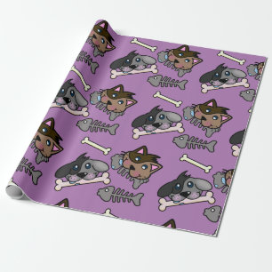 Papel De Presente Felizes gatos e cães de estimação com osso de peix