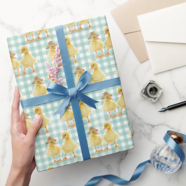 Papel De Presente Felpudo Ducking Casal Em Gingham (Presentear)