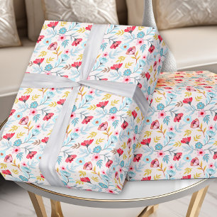 Papel De Presente Feminina Floral Colorida Rosa Azul de Verão, Anive
