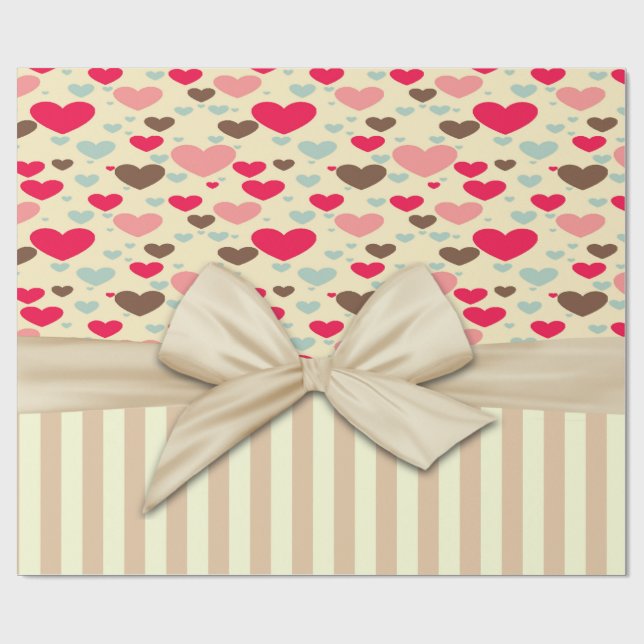 Papel De Presente Feminino Sofisticado,Listrado,Laço,Corações  (Aberto)