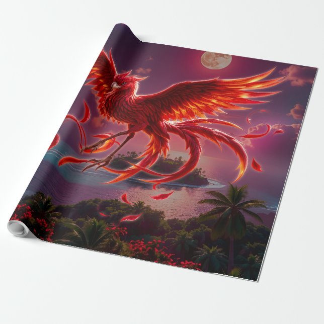 Papel De Presente Fênix Carmesim da Maré enluarada. (Desenrolado)