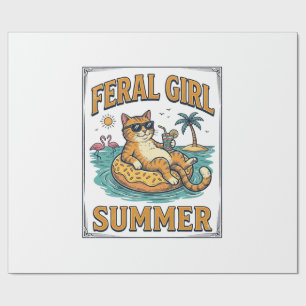 Papel De Presente Feral Girl Summer Gato Flutua Camisa Vintage Desig