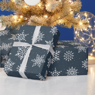 Papel De Presente Feriado Azul com Floco de Neve Moderno de inverno