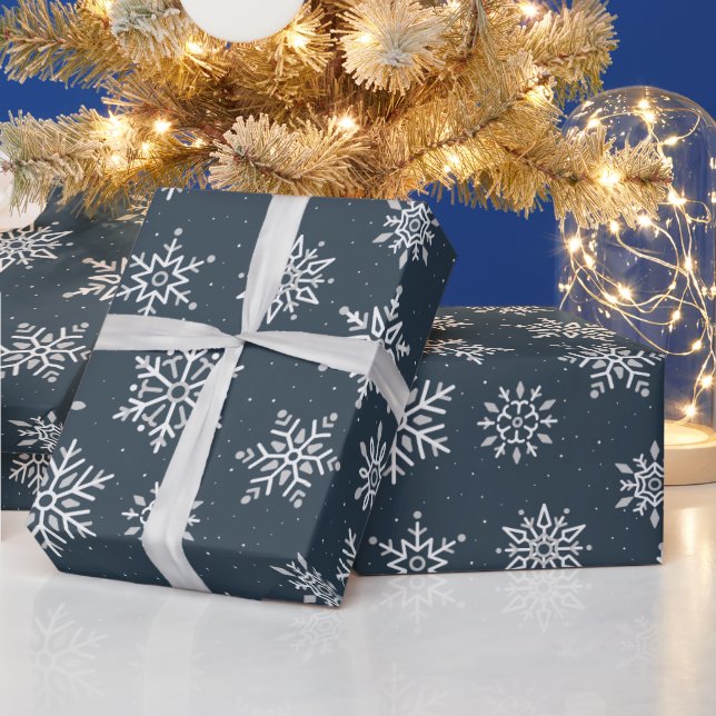 Papel De Presente Feriado Azul com Floco de Neve Moderno de inverno (Feriados)