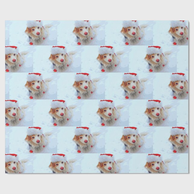 Papel De Presente Feriado bonito Dachshund cão Xmas chapéu festivo n (Aberto)