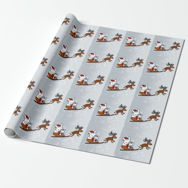 Papel De Presente Feriado Brilhante de Natal Sledge Bunny (Desenrolado)