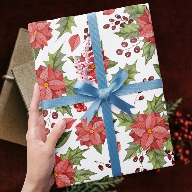 Papel De Presente Feriado Clássico de Natal de Poinsettia (Criador carregado)
