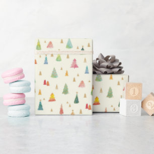 Papel De Presente Feriado Colorido das Árvores de Natal de Aquarela