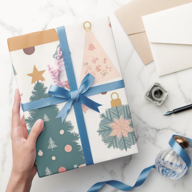 Papel De Presente Feriado da Árvore de Natal Pastel (Presentear)