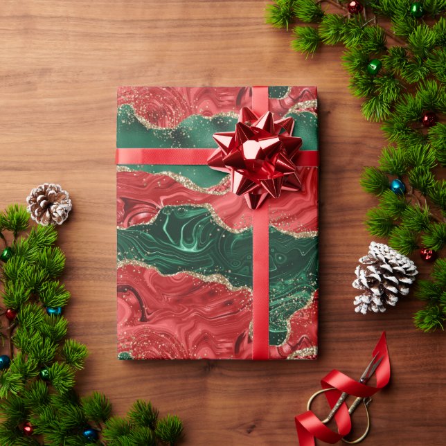 Papel De Presente Feriado de Agate Vermelho e Verde Elegante (Presente de Natal)