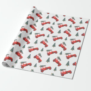 Papel De Presente Feriado de Aquarela de Caminhão de Natal Vermelho