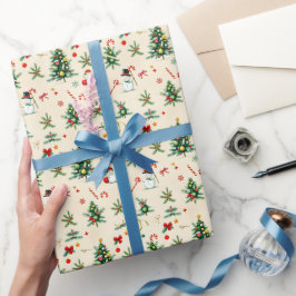 Papel De Presente Feriado de Árvore de Natal Festiva da Vintage Retr