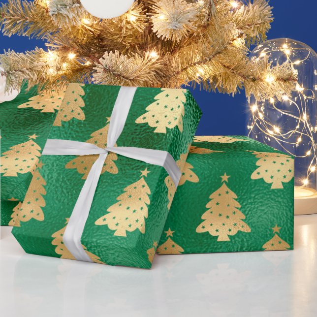 Papel De Presente Feriado de Árvore de Natal Verde Dourado (Feriados)