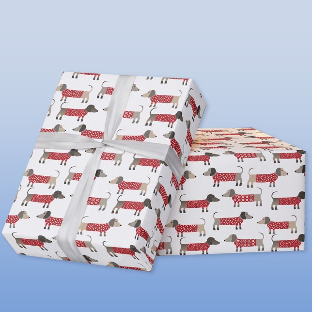 Papel De Presente Feriado de Canino de Salsicha de Dachshund (Fun festive Dachshund Sausage or Weiner Dog gift wrapping paper roll)